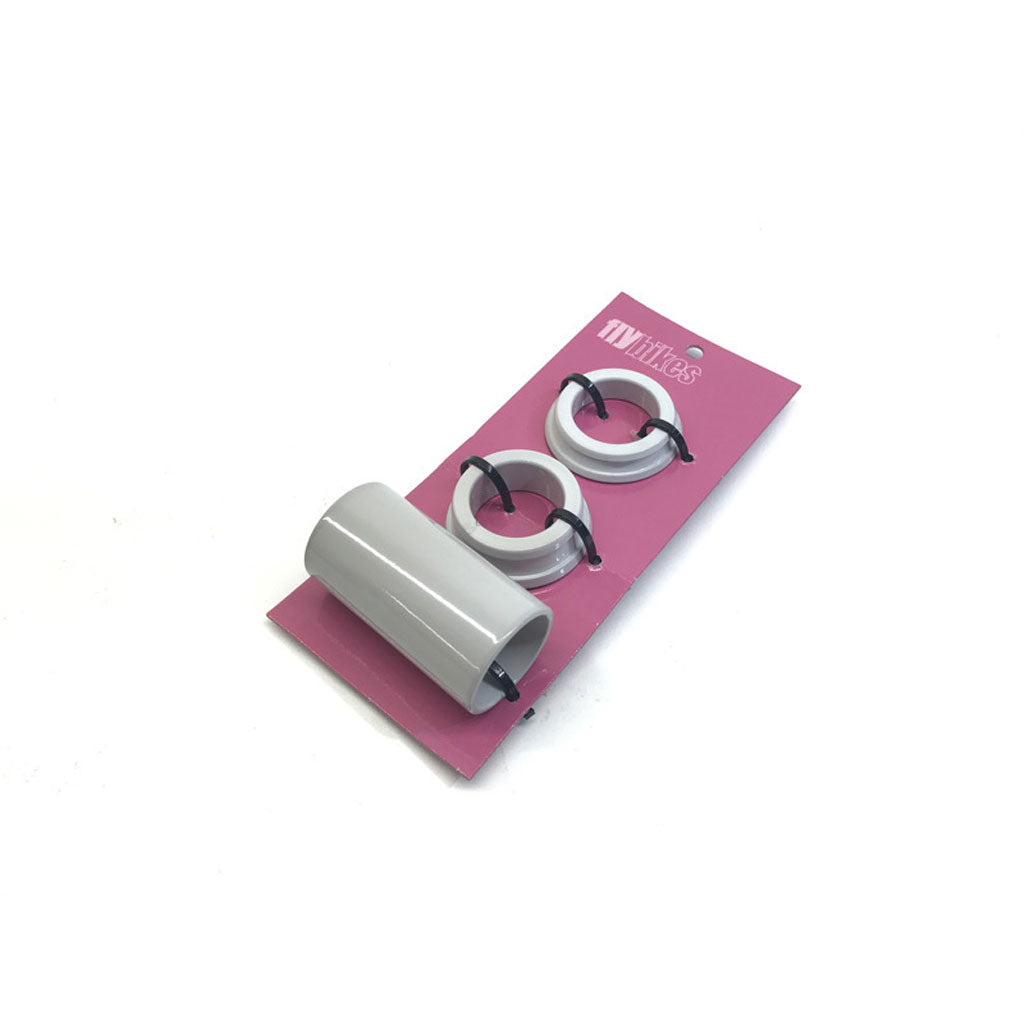 A Fly 22mm Spanish BB Spacers Only in grey is mounted on a pink card with two white circular accessories attached by small clips.