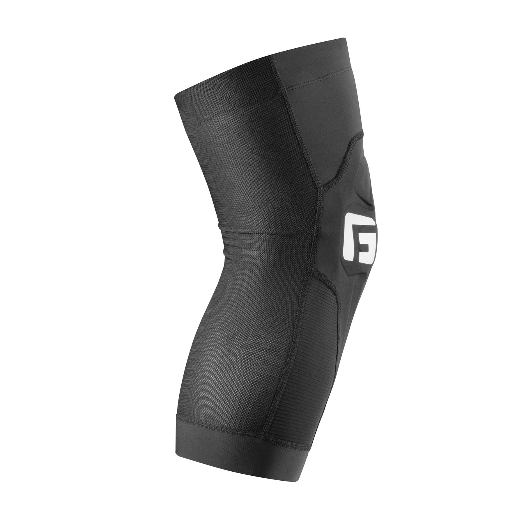 The G-Form X4 Knee Guard is a black compression sleeve with a white geometric logo, featuring SmartFlex padding for athletic support and CE-1621-1 Level 1 protection.
