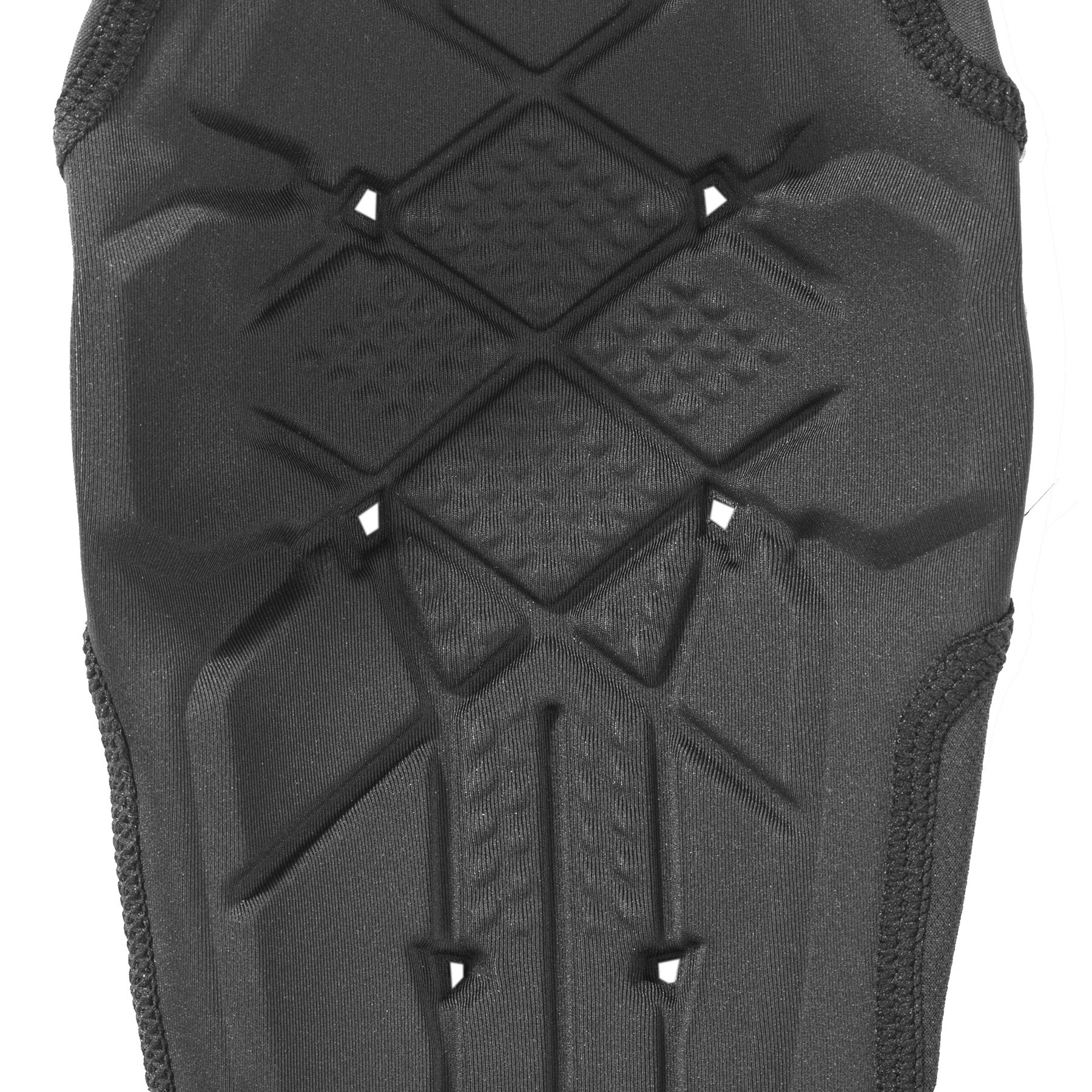 Close-up view of the G-Form X4 Knee Guard featuring textured black padding with geometric patterns, SmartFlex technology, and grooves for enhanced protection and flexibility.