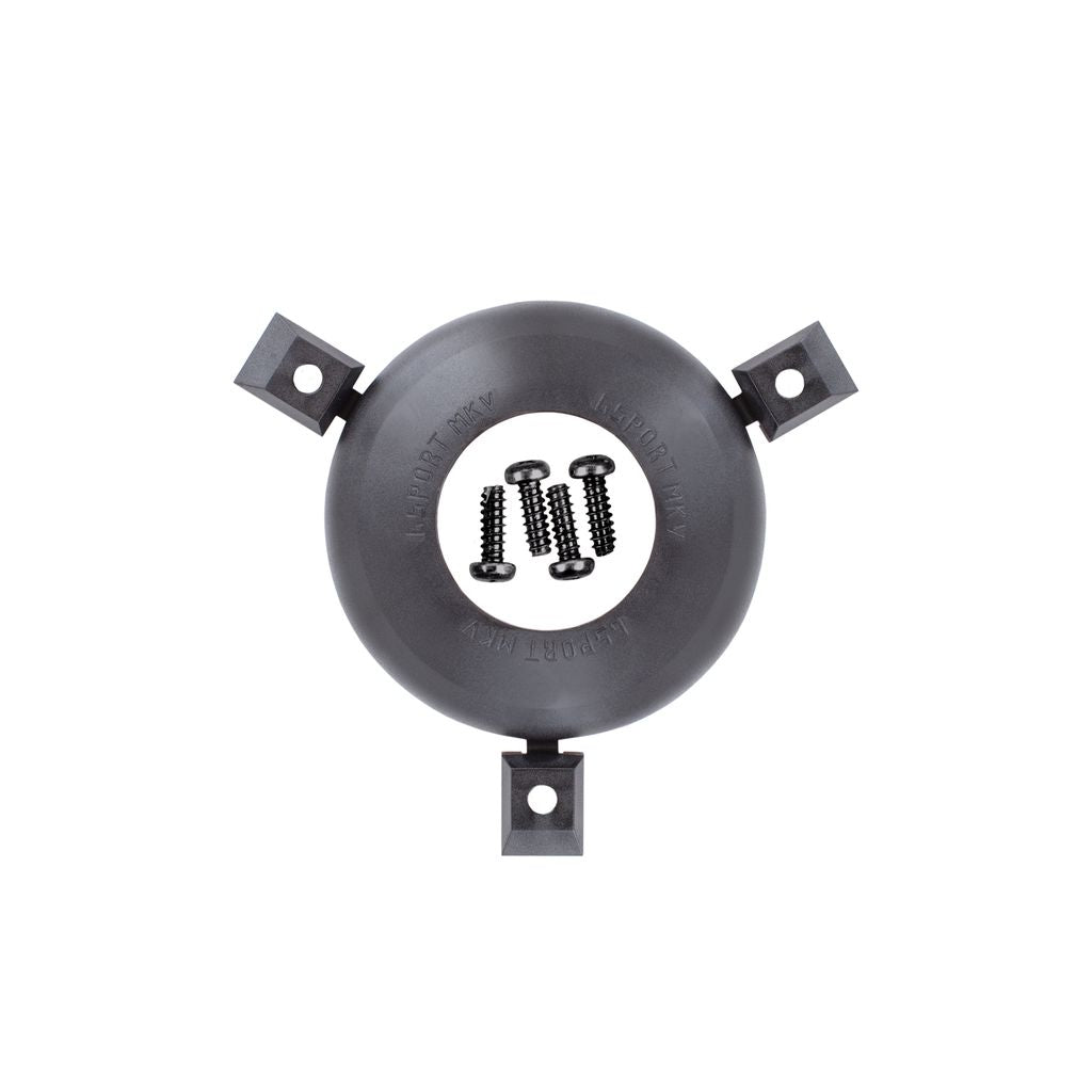 The G Sport GLAND MKV Universal Front Hub Guard (Each) is a black, lightweight plastic mounting bracket featuring three arms and three centrally placed screws, making it ideal for use as a hub guard.