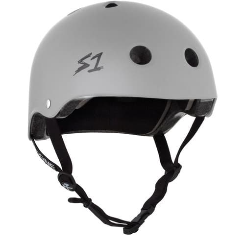 A certified S-One Lifer Helmet / Light Grey with the word s1 on it, providing head protection.