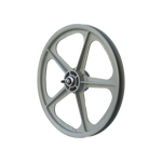 A Skyway Tuff 5 Spoke Rear Wheel on a white background featuring sealed bearing axles.