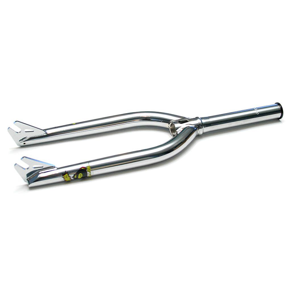 The Hoffman Superfork Forks are chrome BMX forks with a welded joint, strong dropouts at the ends, and a small decal near the base.