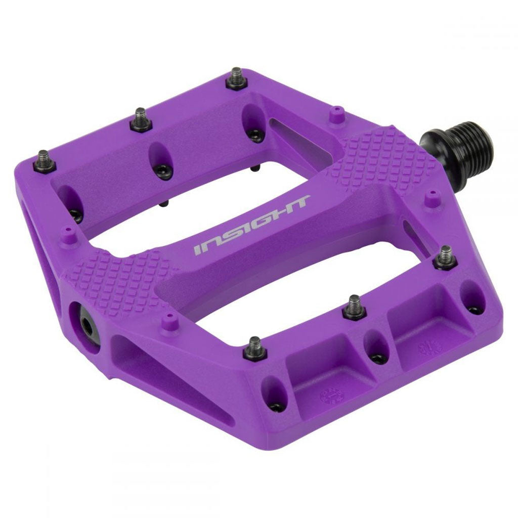 Insight Thermoplastic Du Pedals with traction pins and branding.
