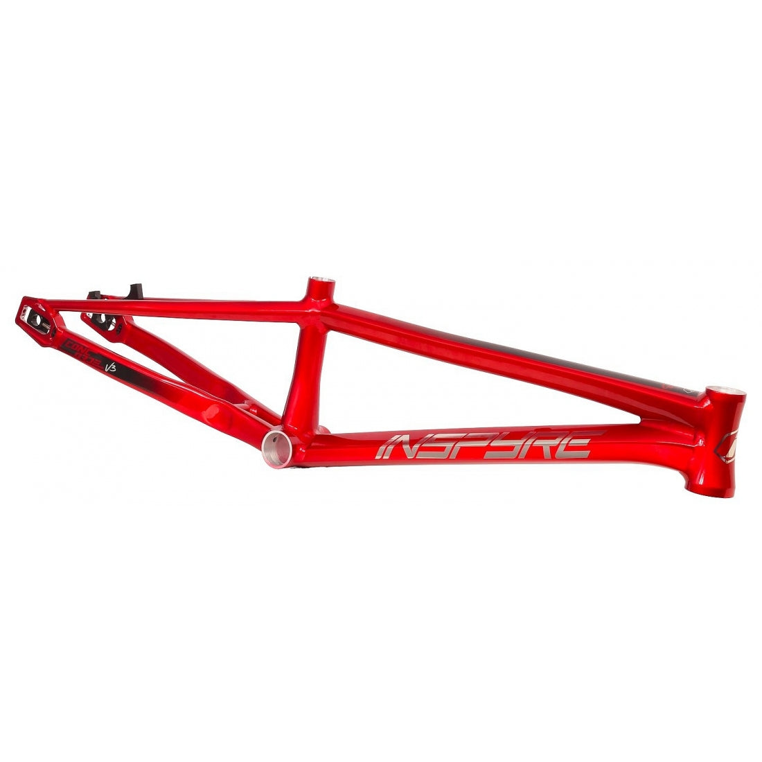 Red Inspyre Concorde V3 Pro XXXL BMX Race frame isolated on a white background.