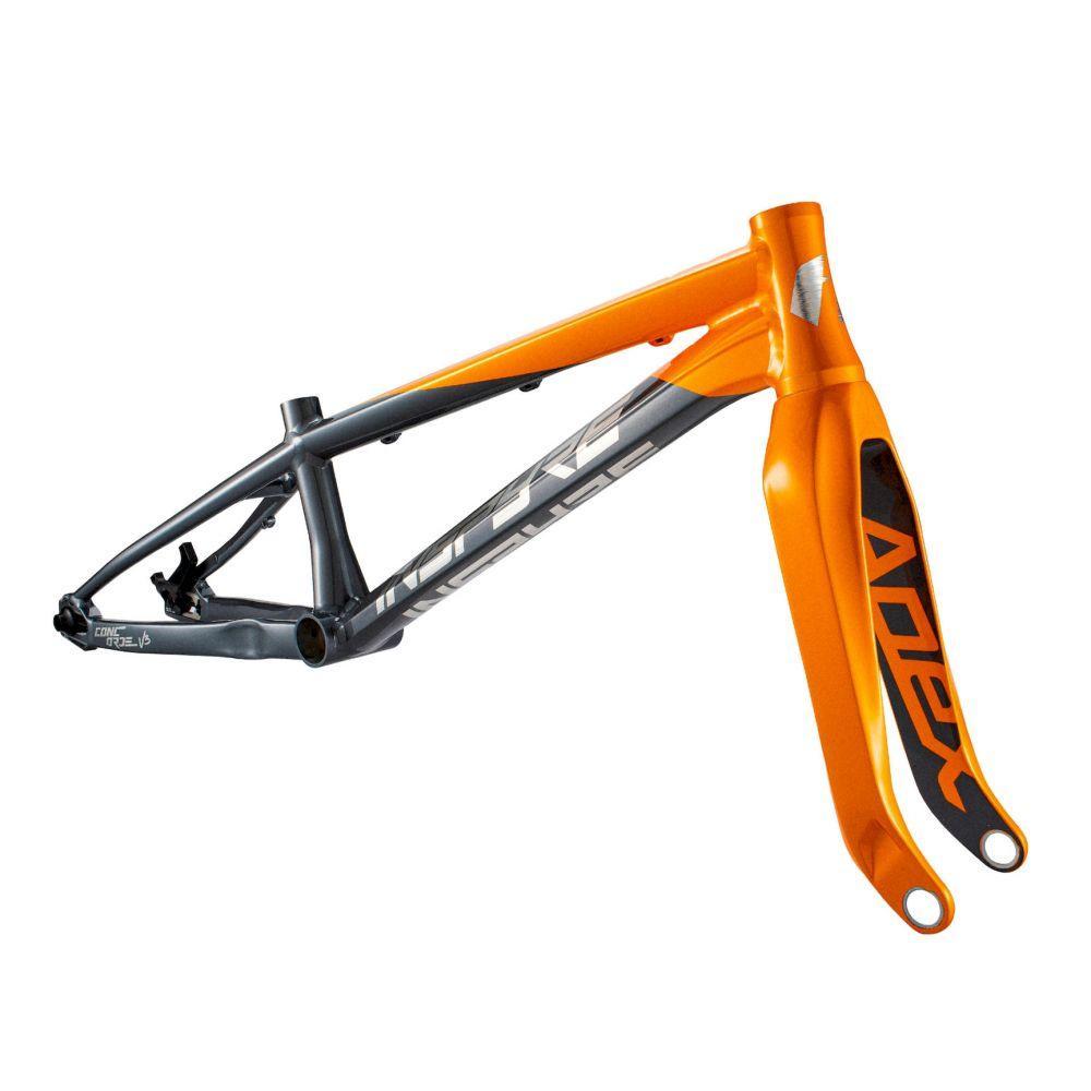 Orange and gray Inspyre Concorde V3 Cruiser Pro XXL Frame/Fork Set (2026) with attached carbon fork, shown on a white background. "Apex" is visible on the fork.