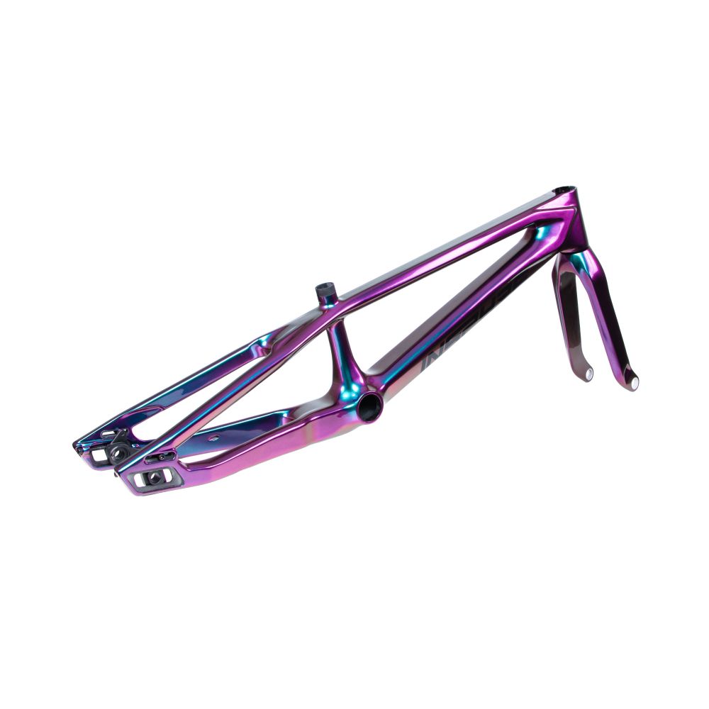 Inspyre Era Pro frameset in a Pro XL size with a metallic, iridescent purple and blue finish.