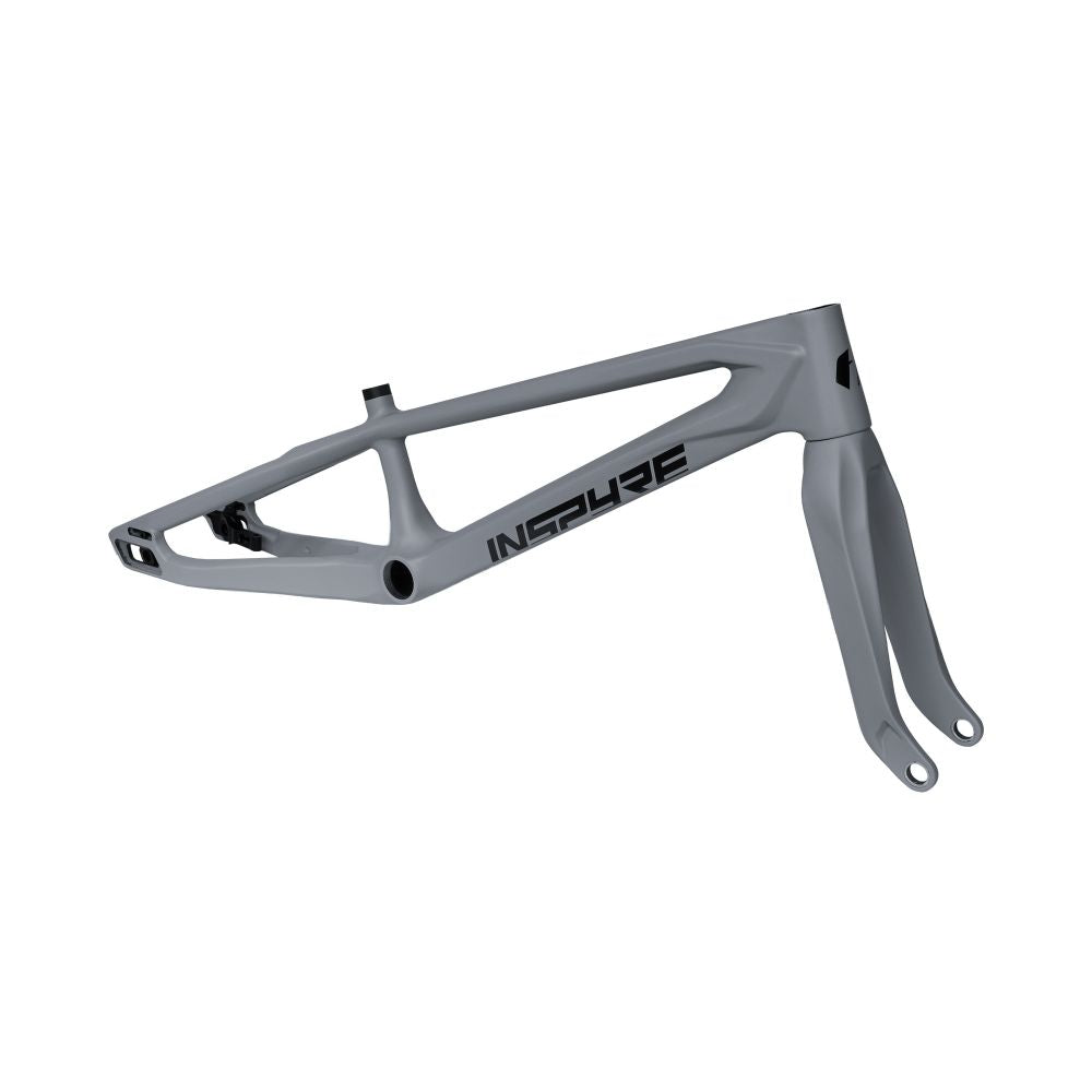 Matte grey Inspyre Era Pro Frameset Pro XL BMX bicycle with fork.