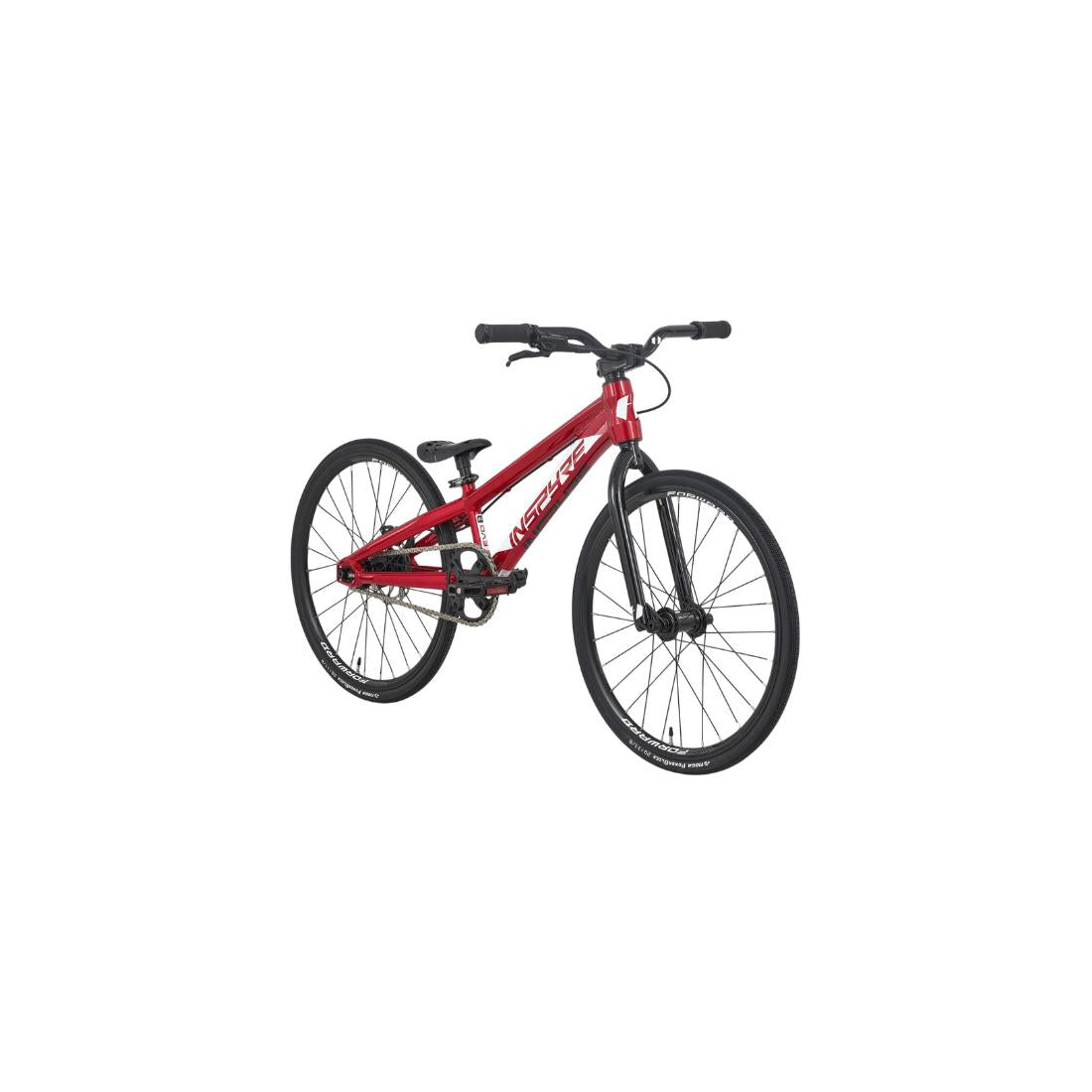 The Inspyre EVO Mini Race Bike (2027) is a red BMX-style bicycle featuring black wheels, black handlebars, and a compact aluminium 6061-T6 frame, displayed against a plain white background.