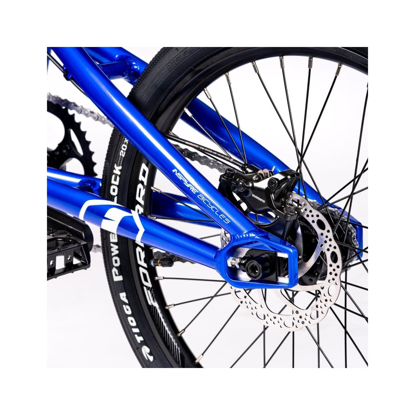 A close up of an Inspyre Evo Disc Expert Bike with a disc brake.