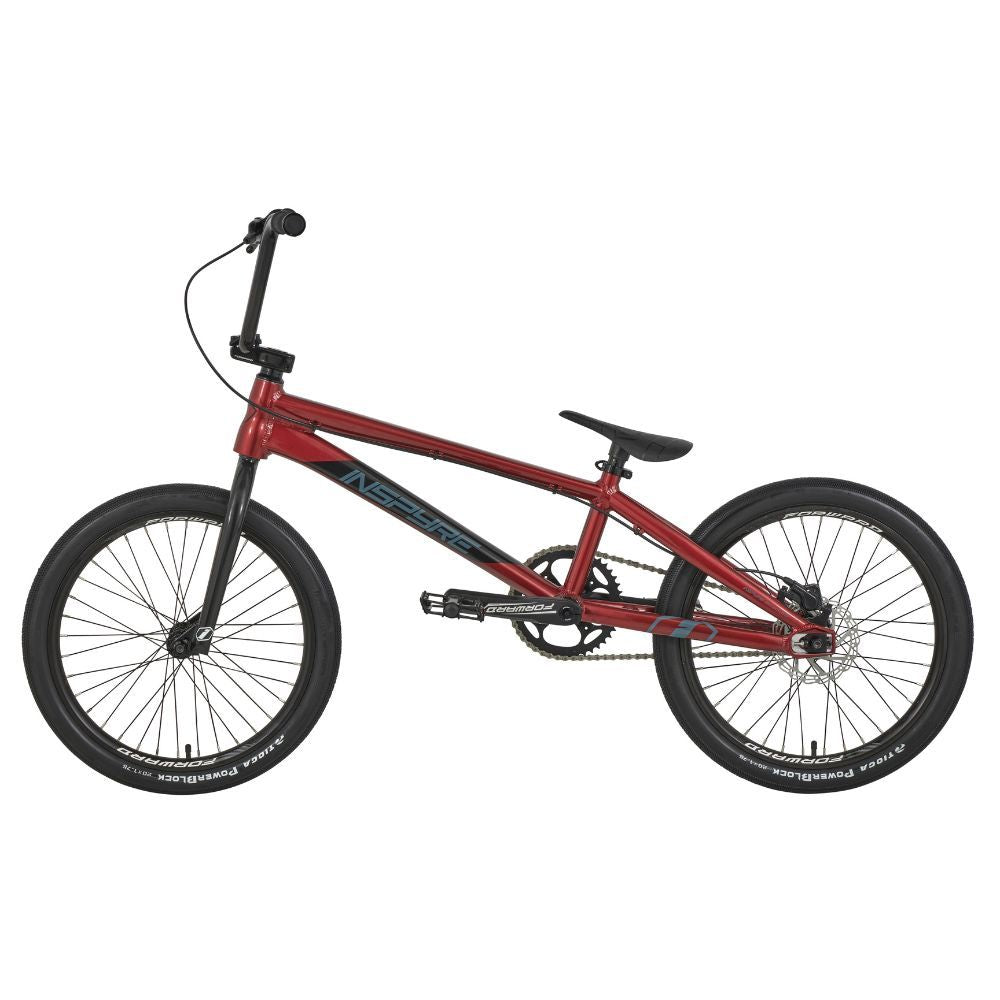 The red BMX bike, ideal for racing with its sleek frame and single gear, features black handlebars, seat, and tires. Experience precision similar to the Inspyre Evo Disc Pro XXL Bike 2025 for enthusiasts of speed and agility.
