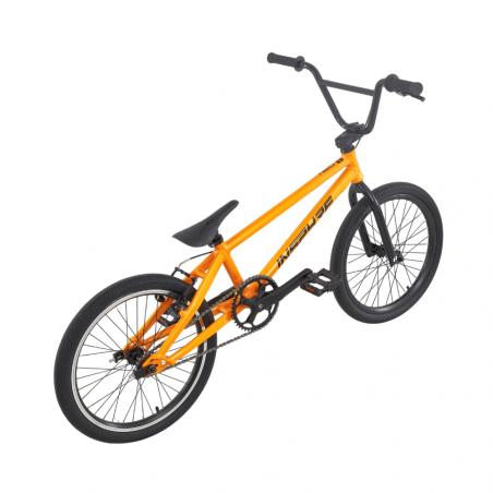 An orange Inspyre Neo Pro L Race Bike (2027) with black handlebars, seat, and tires, featuring sealed hubs for smoother rides, is shown from a rear side angle on a white background—making it the perfect entry-level race bike.