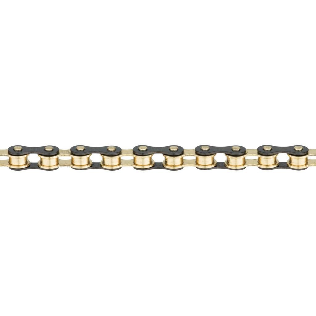 The Izumi 1/2 x 1/8 Inch Chain, featuring a gold and black metal finish, is displayed horizontally against a white background.