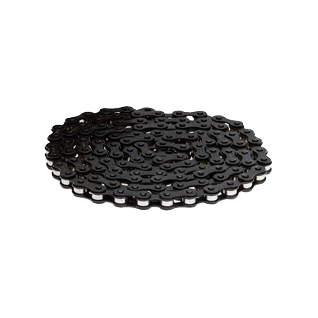 A coiled black Izumi Mash Chain, favored for fixed gear bikes, is displayed on a white background.