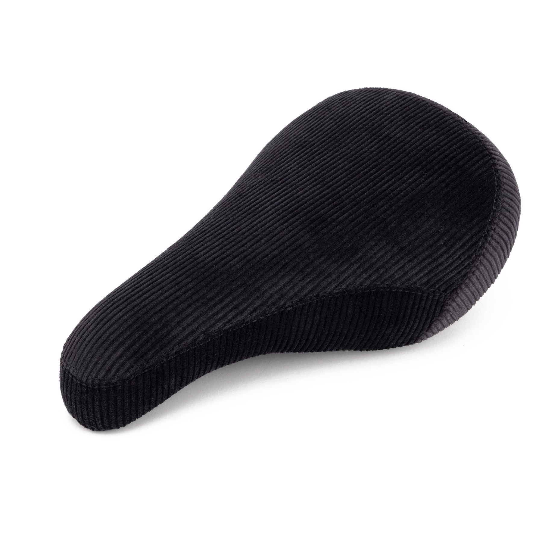 A black, ridged Kink Williams Stealth Pivotal Seat with a textured corduroy surface.
