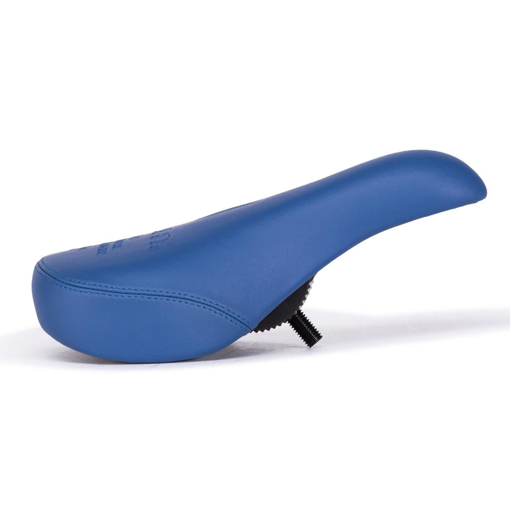 The Eclat Bios Fat Pivotal Seat in blue features a textured surface and visible mounting bolt, shown from the side against a white background.
