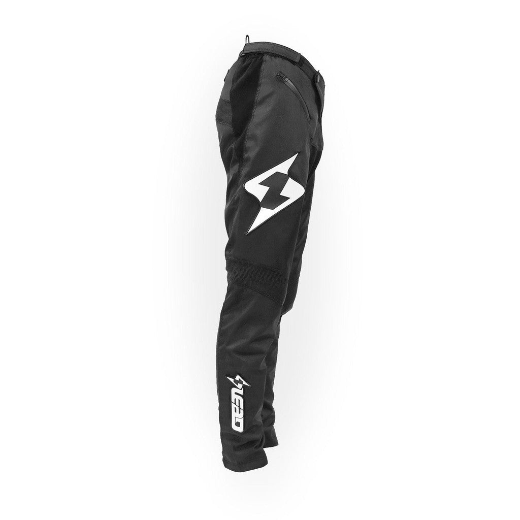 A stylish Lead Coolfit Pant Youth Pants (Black/White), made with high-quality polyester fabric and featuring a prominent white logo.