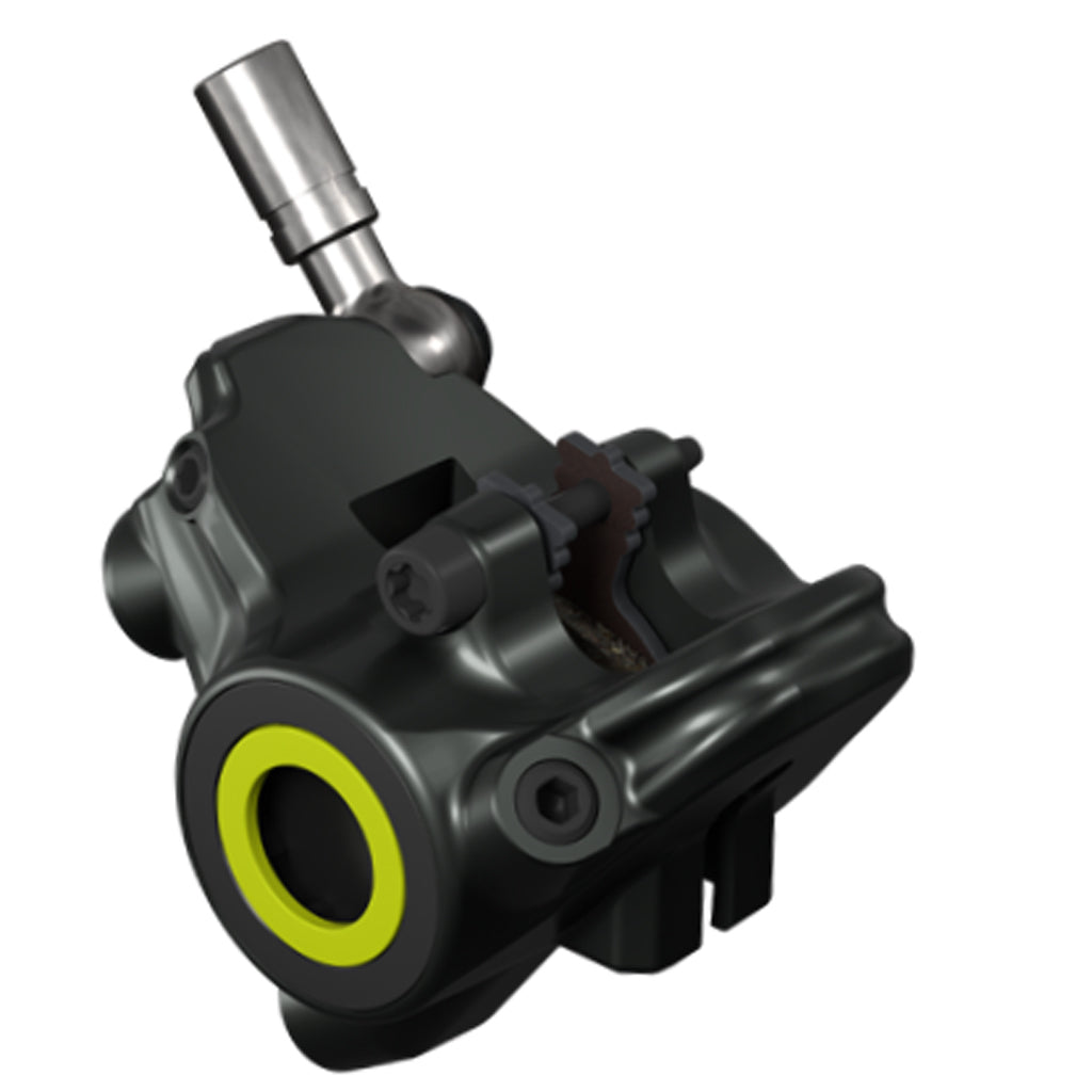 A lightweight Magura MT8 SL 1-finger Flat Mount Disc Brake Kit in carbon architecture, featuring a black and yellow brake caliper set against a white background.