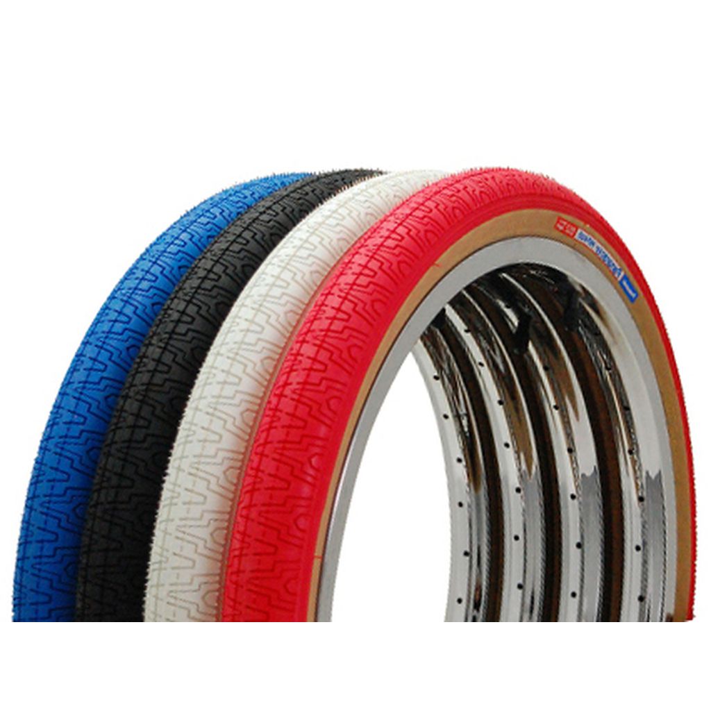 Four different colored Panaracer HP-406 Tyres on a white background.