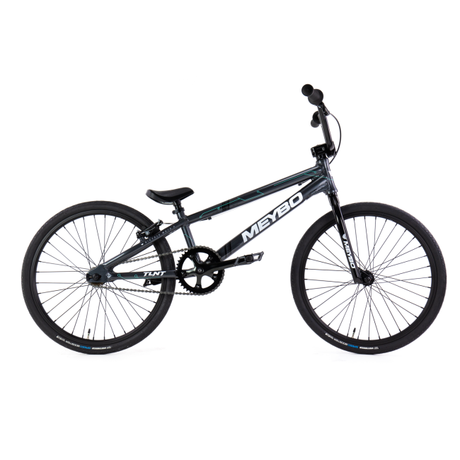 Black and teal Meybo 2024 TLNT Expert XL BMX bike positioned side-on against a white background.