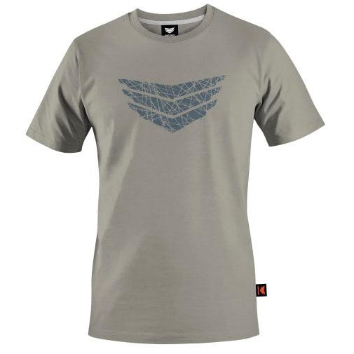 The Meybo Flight T-Shirt, featuring a bold geometric eagle wing design on its gray fabric, is now available in youth sizes, making it ideal for trackside adventures.