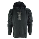 Black Meybo Finish Line Hoodie with front pocket and graphic design on chest.