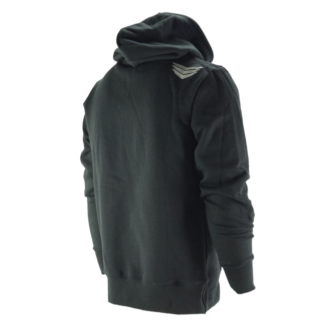 Meybo Finish Line Hoodie with hood up, displayed against a white background.