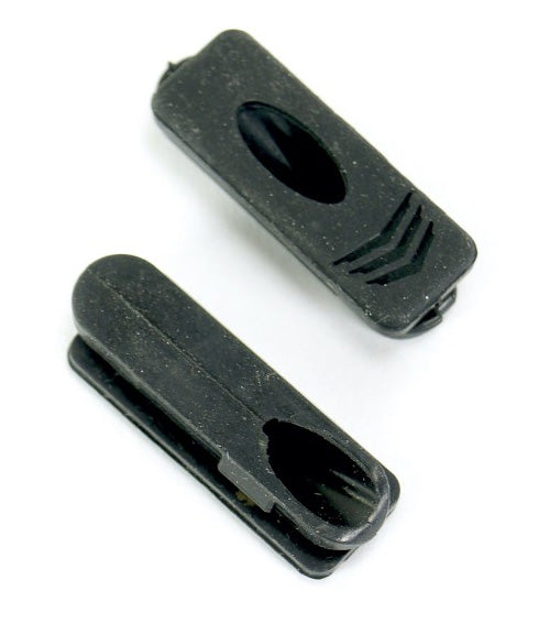 Two black Meybo HSX Rubber Cable Stopper Pair with adhesive backs on a white background.
