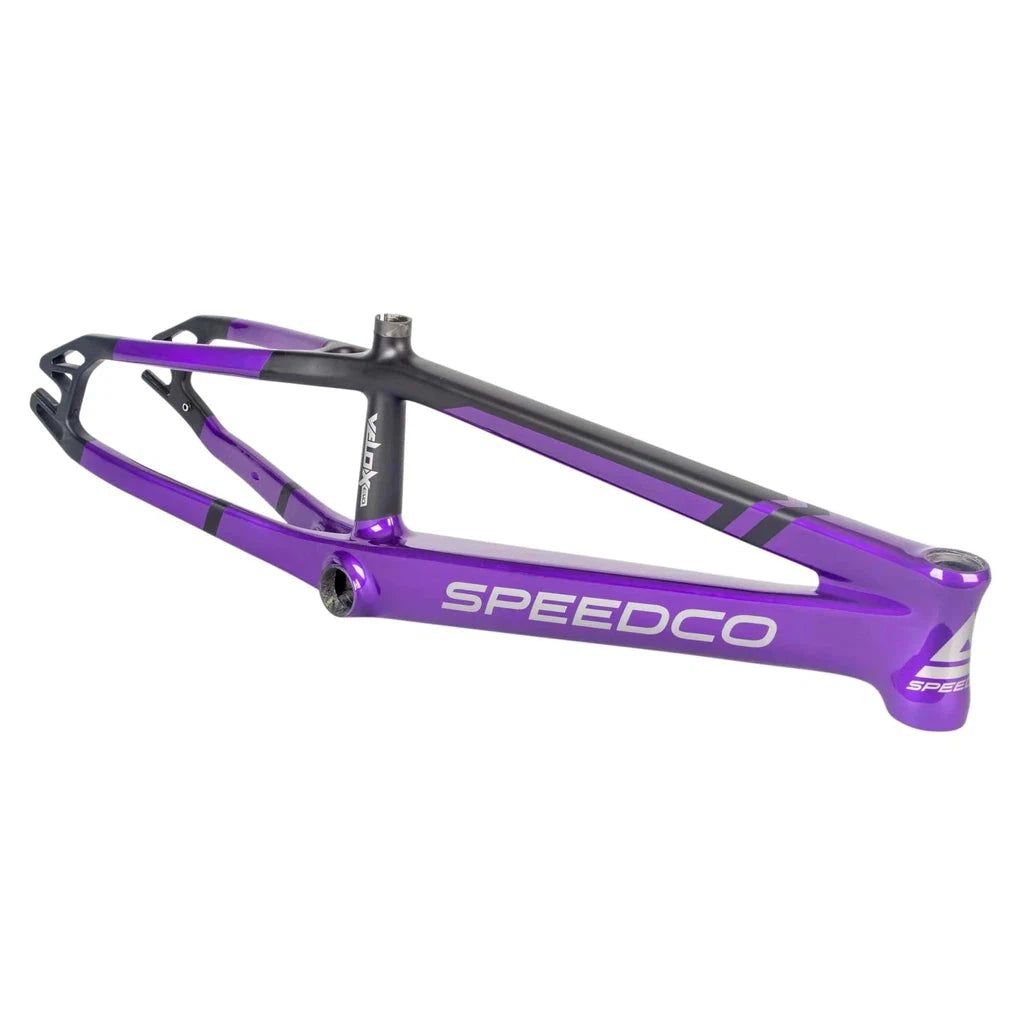 A purple Speedco Velox EVO Carbon Frame PRO L racing bike frame with the word speedco on it.