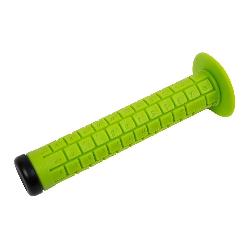 The Odyssey Aaron Ross Grips feature a bright green, keyboard-inspired design with raised rubber blocks and black and green ends for ultimate softness.
