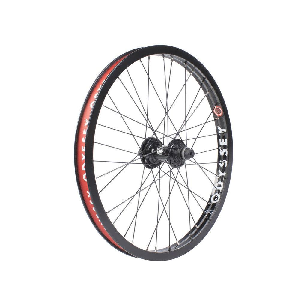 The Odyssey Hazard/Antigram V2 Rear Wheel features a black rim with spokes, reinforced by a reliable Odyssey Rim Strip, and includes a solid Antigram hub. The rim is branded with "Odyssey" in white letters.