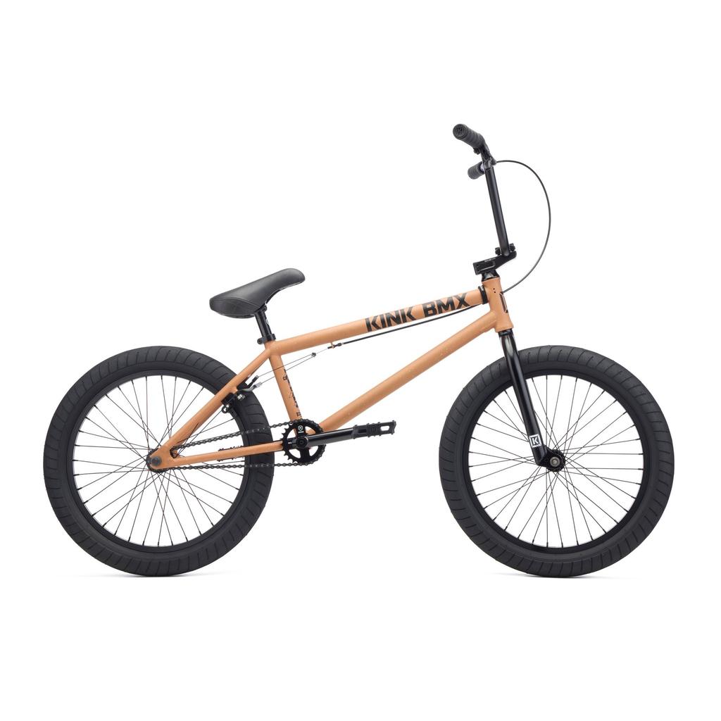 The Kink Steup XL 20 Inch Bike (2027), featuring a 21" top tube, black tires, seat, pedals, and handlebars, is shown from the side against a white background—perfect for beginner BMX riders.