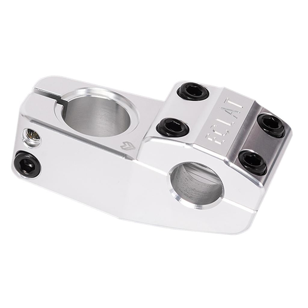 The Eclat Metra Top Load Stem (25.4mm) is shown against a black background, CNC-machined in silver with four black top bolts, a side clamp, and "ECLAT" branding.