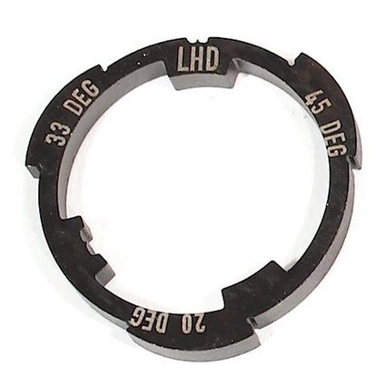 A black circular metal ring inscribed with "LHD" and the angles "20 DEG," "33 DEG," and "45 DEG" integrates seamlessly with the Profile Z-Coaster Hub Slack Cam Ring.