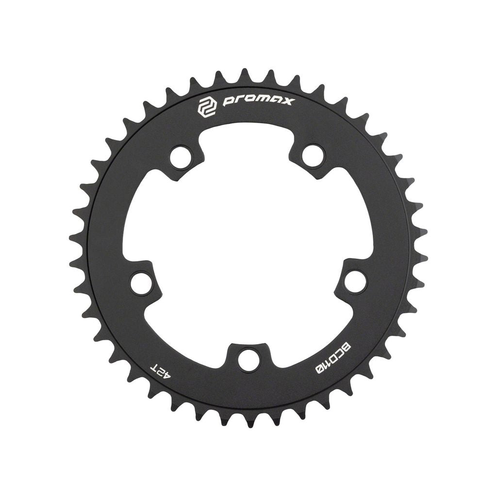 A reasonably priced Promax 5-bolt 104 BCD Chainring on a white background perfect for the BMX race market.