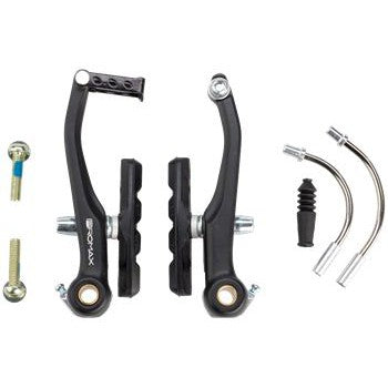 A set of Promax TX-121 V Brake / Black / 108mm / Rear and hardware for a bicycle with a powder coated finish.