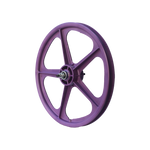 A purple Skyway Tuff 5 Spoke Rear Wheel with sealed bearing axles on a white background.