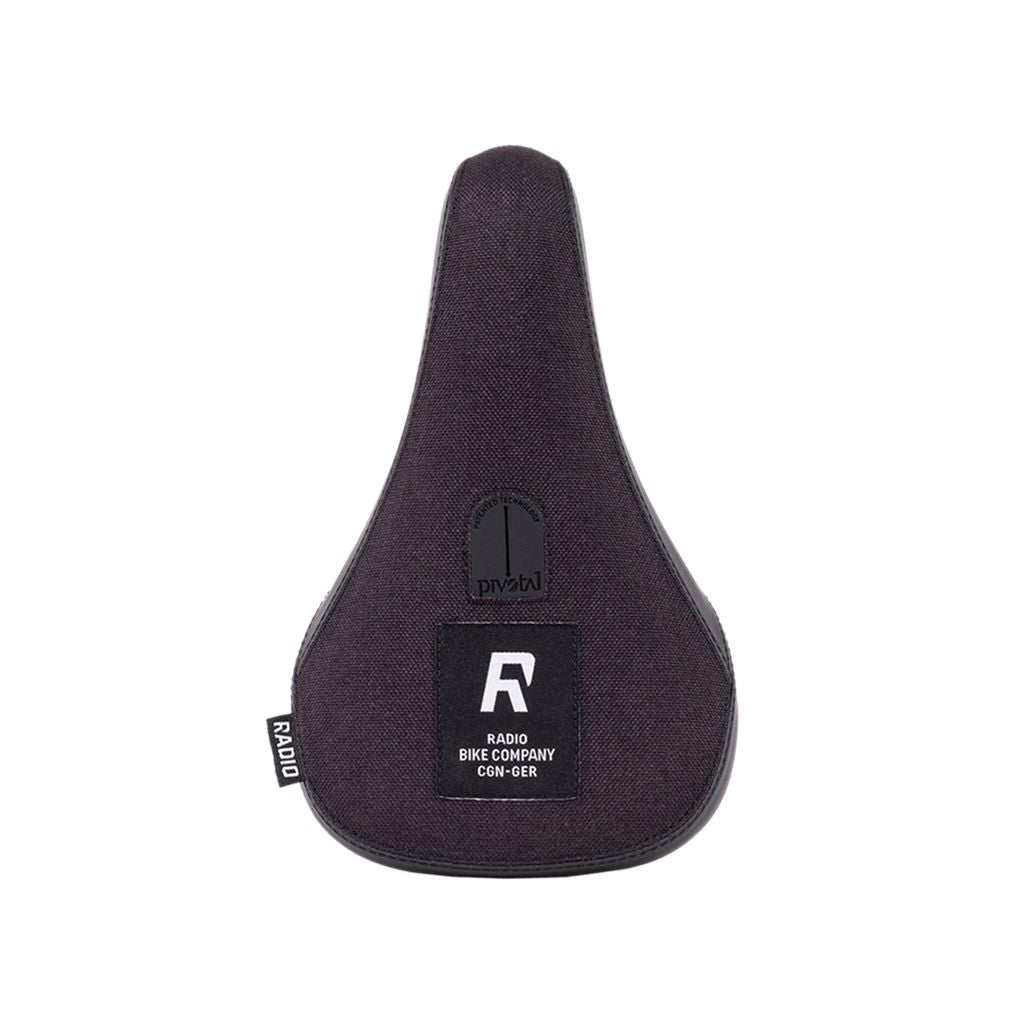 The black Radio Team Pivotal Seat with an embroidered logo.