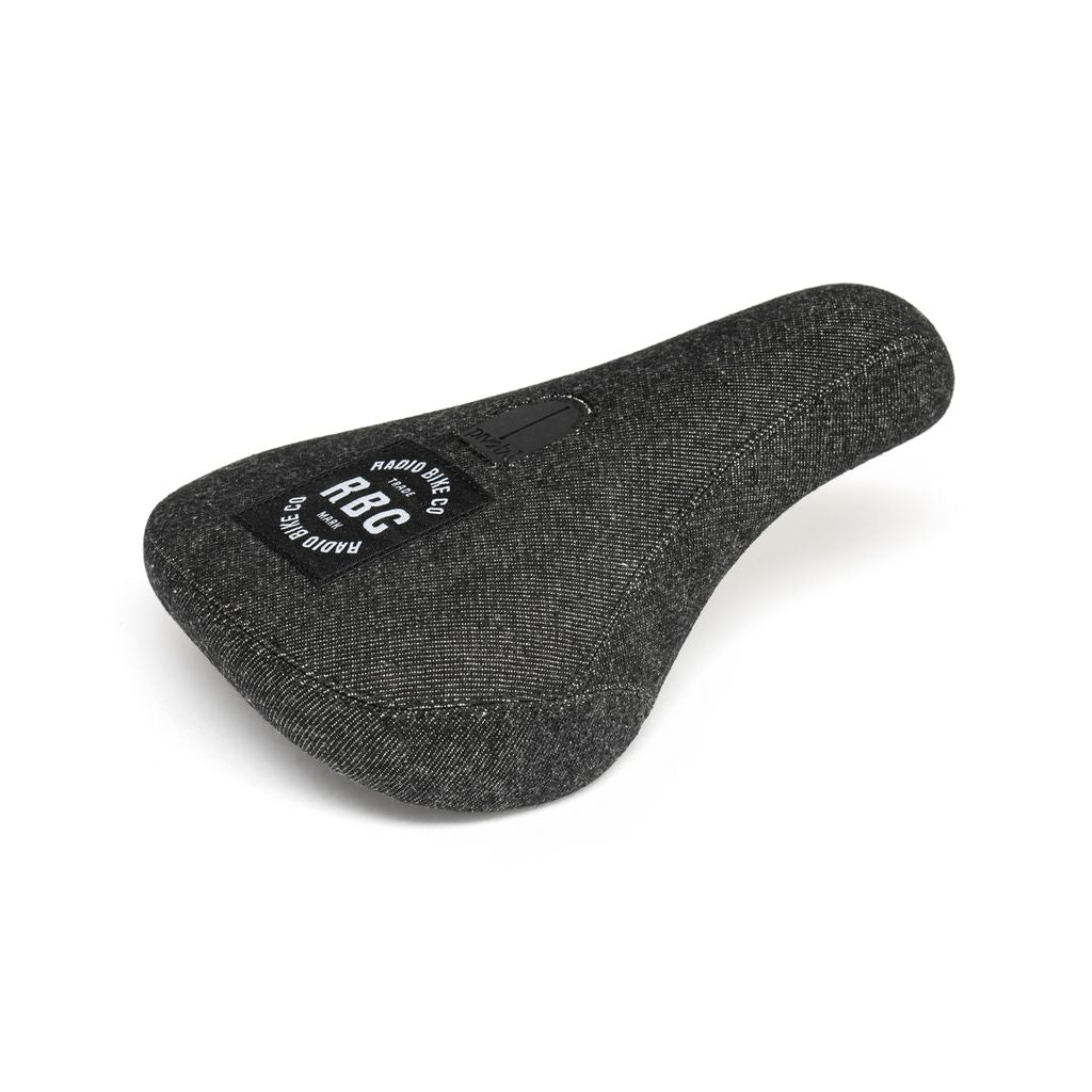 A black Radio Team Pivotal Seat with an embroidered logo.