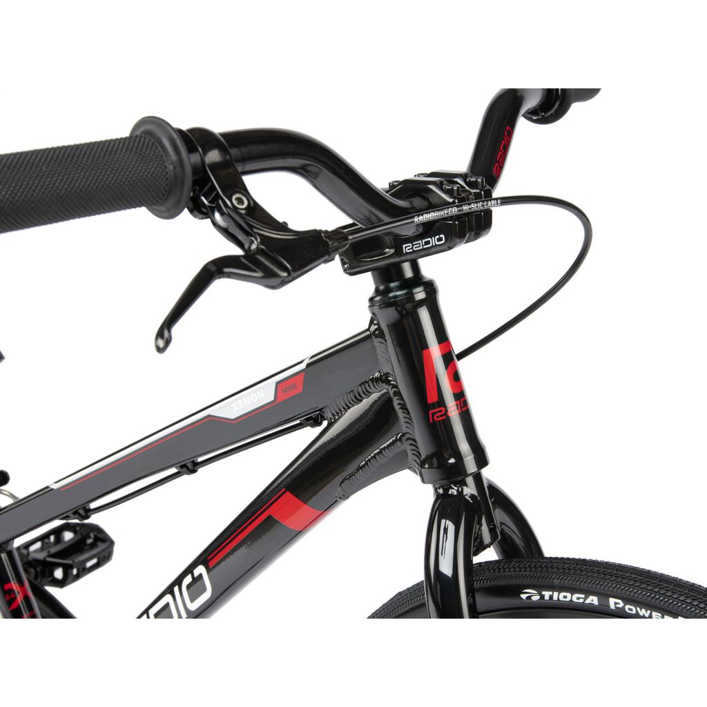 A black and red Radio Xenon Mini Bike on a white background.