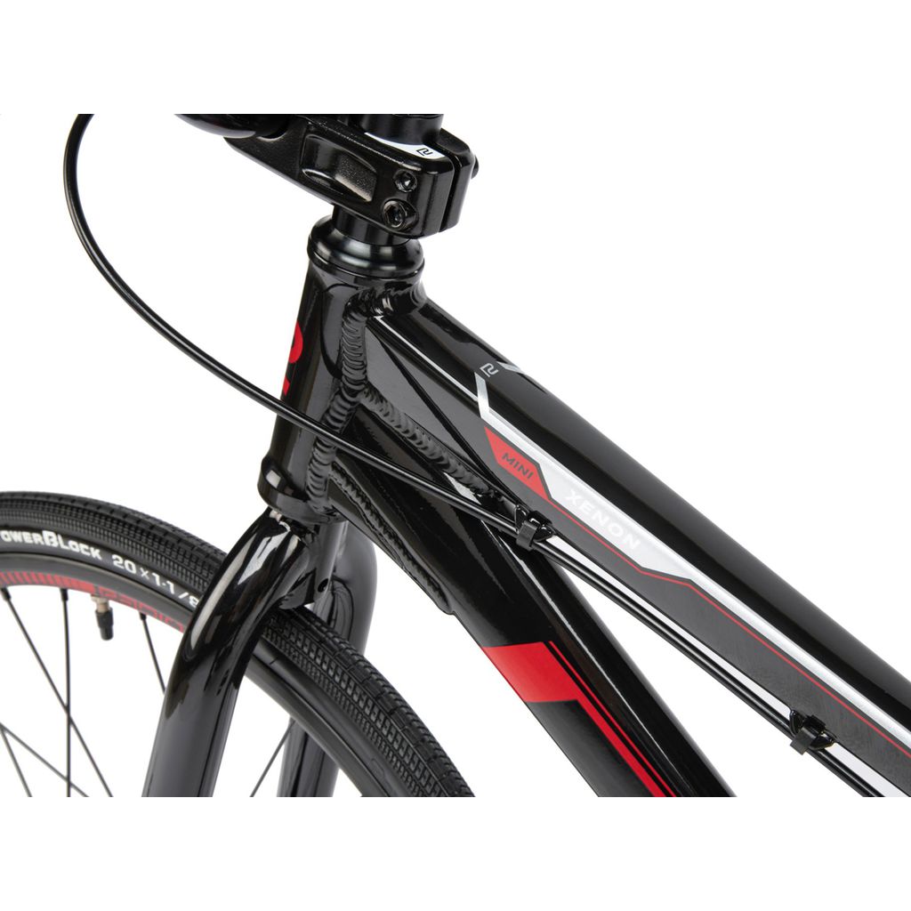 A black and red Radio Xenon Mini Bike on a white background.