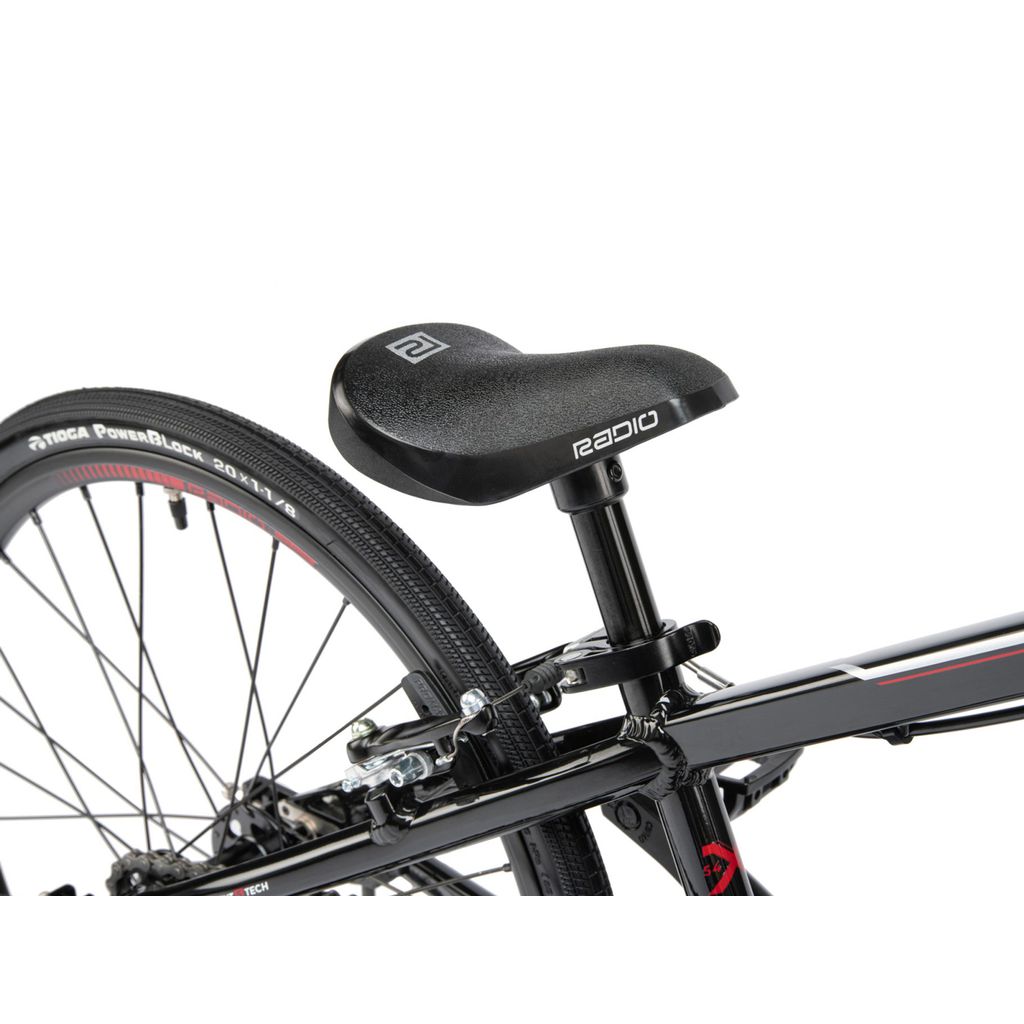 A close up of a Radio Xenon Mini Bike with a seat and handlebars.