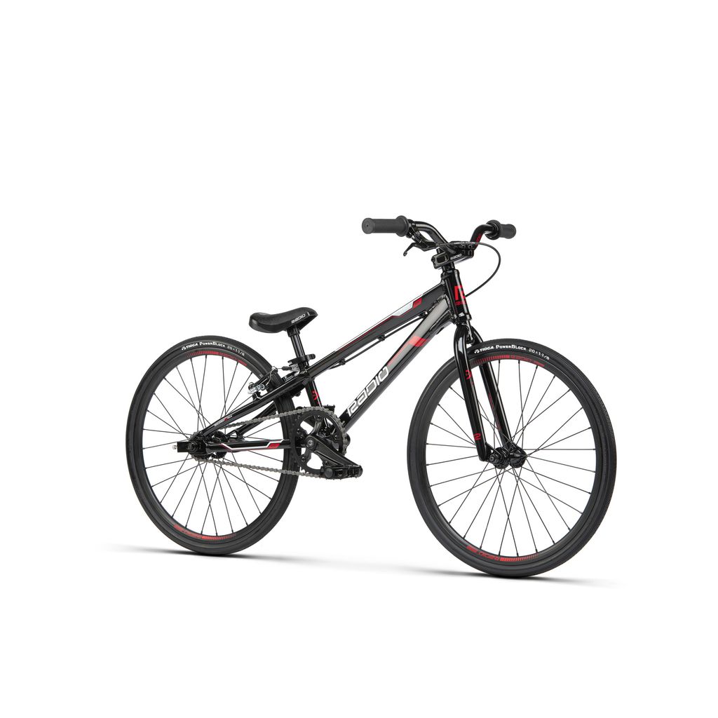 A black and red Radio Xenon Mini Bike on a white background.