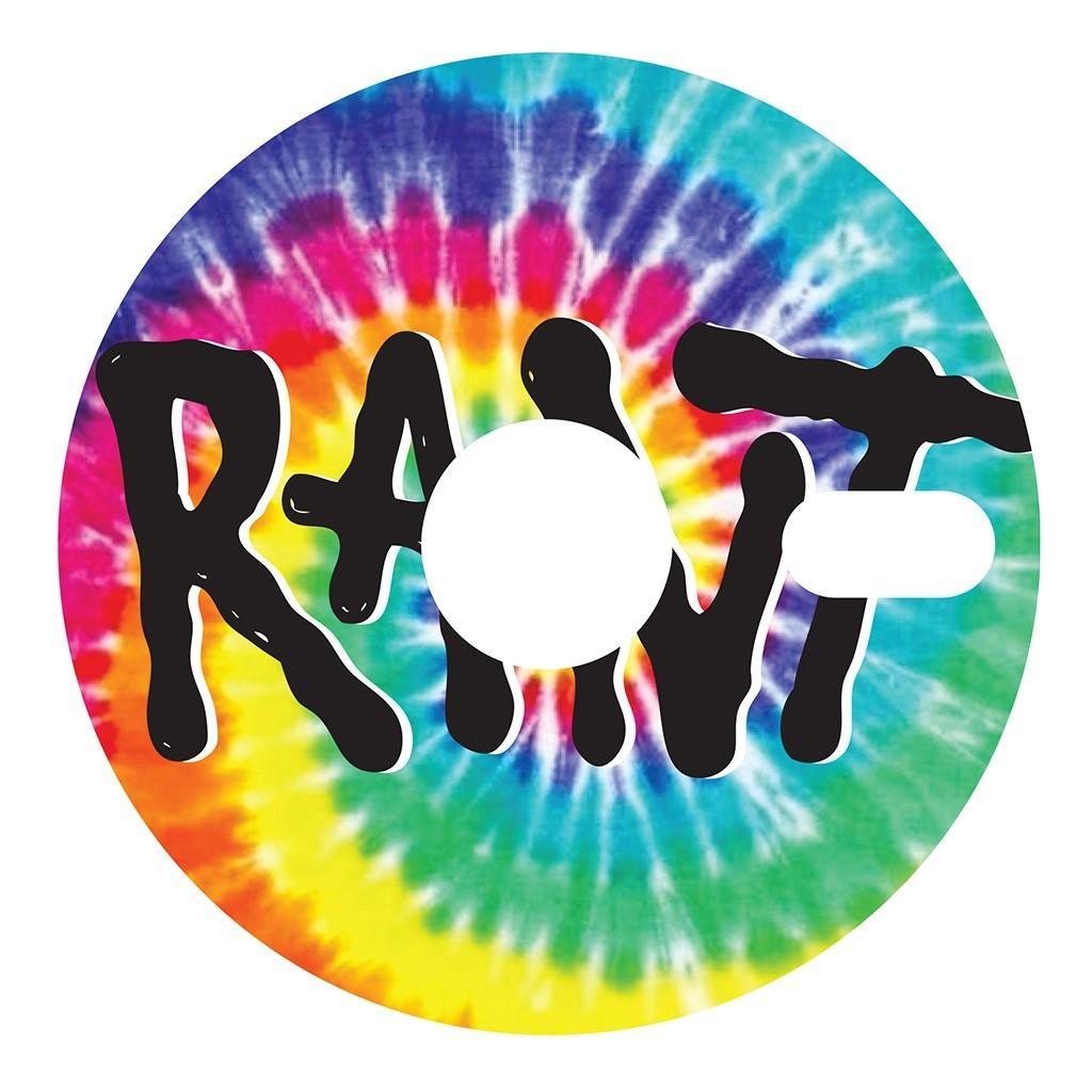 Rant Stick Em Sprocket features a tie-dye circular design with bold black "RANT" text at the center and cutout circle and dash shapes.