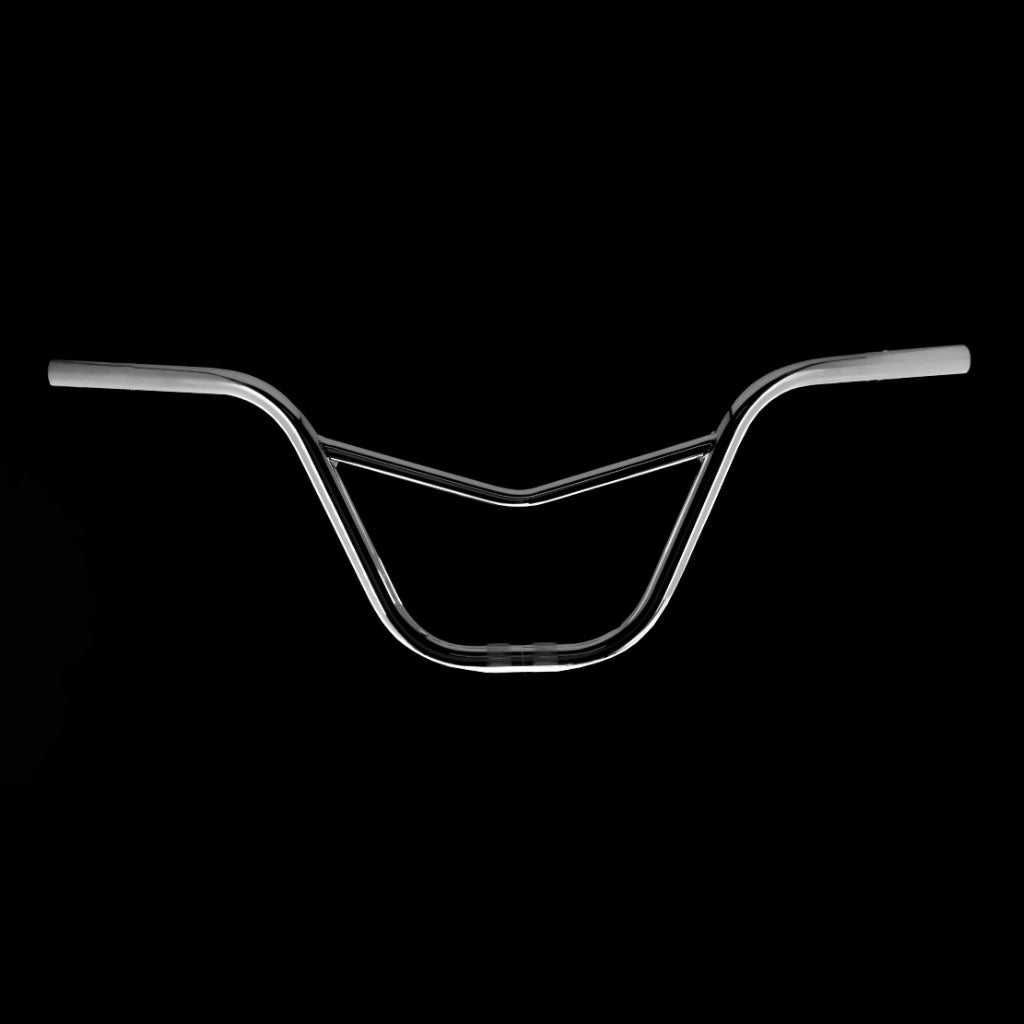 A chrome handlebar from the Redline Proline Frame/Fork/Handlebar Kit is pictured against a black background.