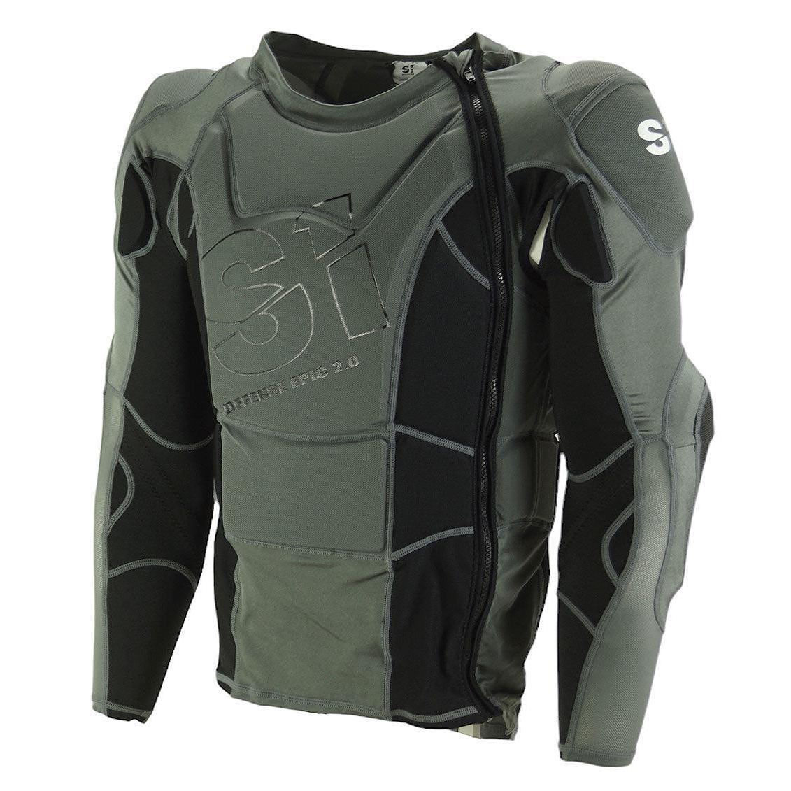The S1 Epic Hi Impact Kimmann Race Safety Jacket V2 Adult is a gray and black motorcycle jacket with padding, a front zipper, and an S1 Defense logo, perfect for riders seeking maximum protection.
