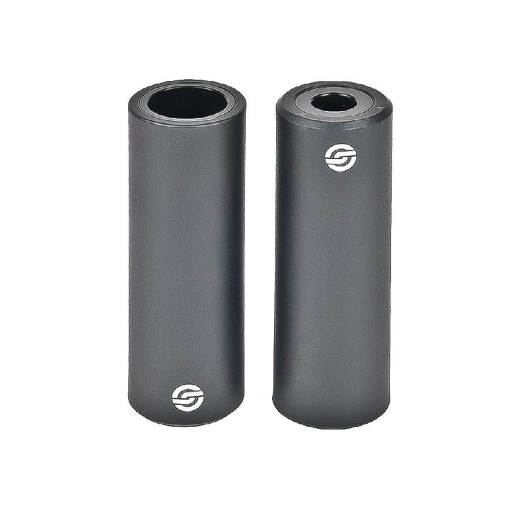 The Salt AM Nylon Replacement Peg Sleeves (Pair), featuring a sleek black cylindrical design with a logo, stand upright against a pristine white background, highlighting their durability.