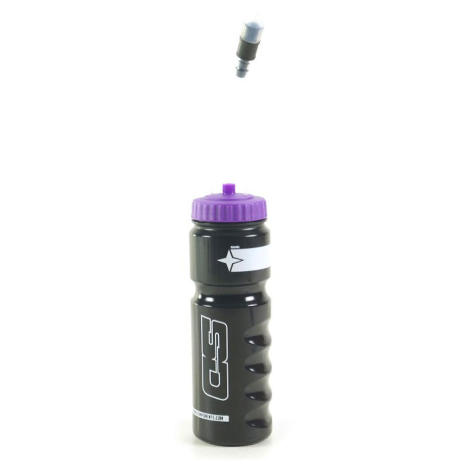 A black and purple long-straw SD Water Bottle (With Straw) with a purple lid.