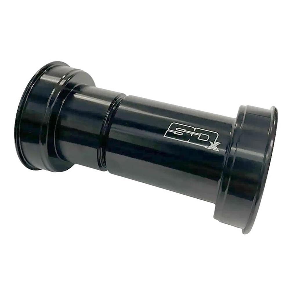 The SD BB386 Spinning Ceramic Bottom Bracket 24mm, in black metal with the "SDX" logo on its side, features ceramic bearings for a smooth BB386 ride and is displayed against a white background.
