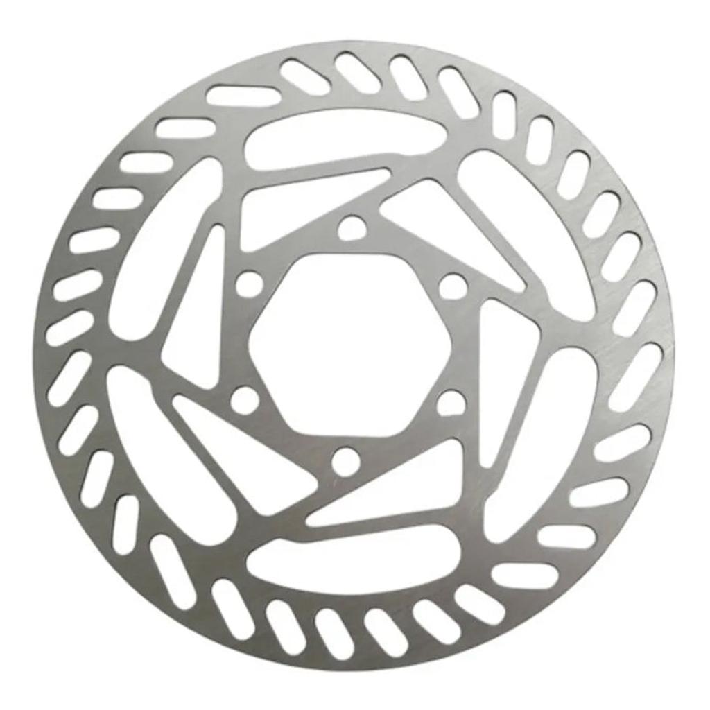 A silver, circular Salvo 120mm Disc Rotor featuring multiple cut-out holes and slots for heat dissipation.